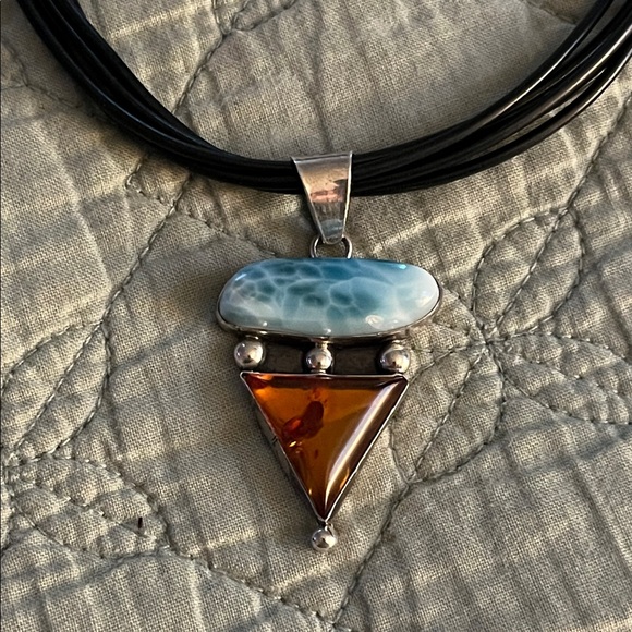 Genuine Larimar Stone + Amber made by Artist Thomas Francisco